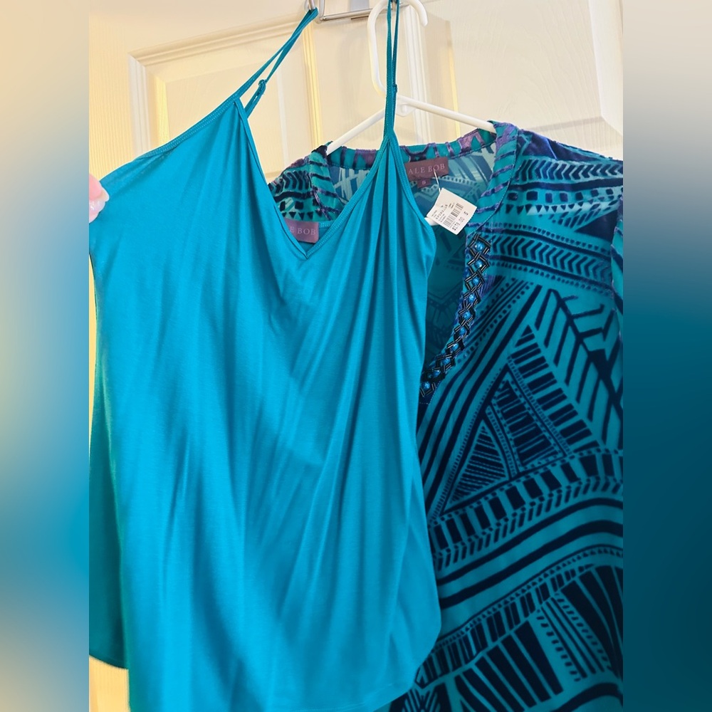 Hale Bob Vibrant Printed Long Sleeve Aqua Turquoise & Purple Burn Out Blouse Top - Picture 4 of 6